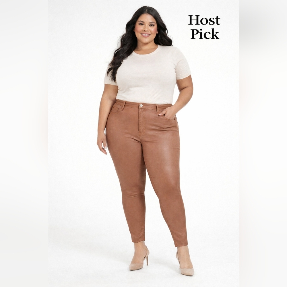 7 for All Mankind High Waist Ankle Skinny in Coated Amber Size 16